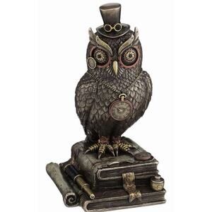 Steampunk Owl With Top Hat Standing On Top Of Books Home Decorative Collectible